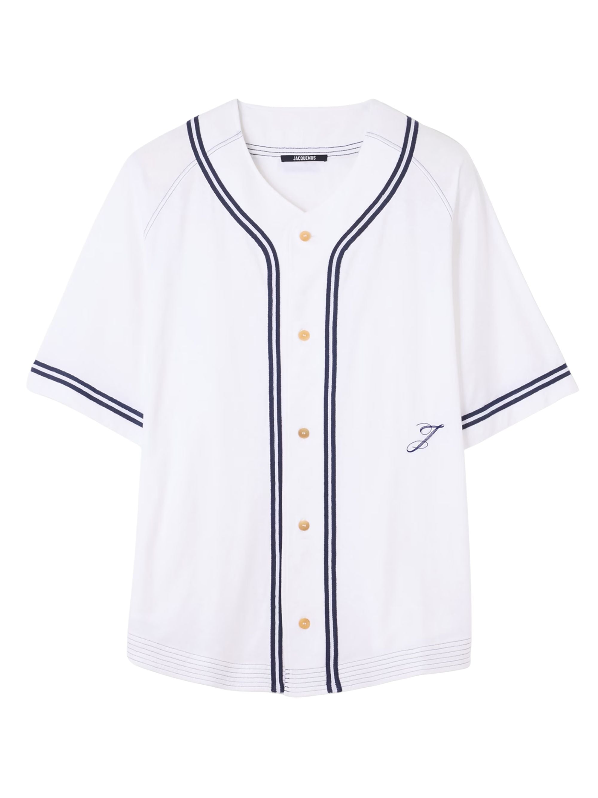 Boxy Fit V-Neck Baseball Shirt with Embroidered Letter J