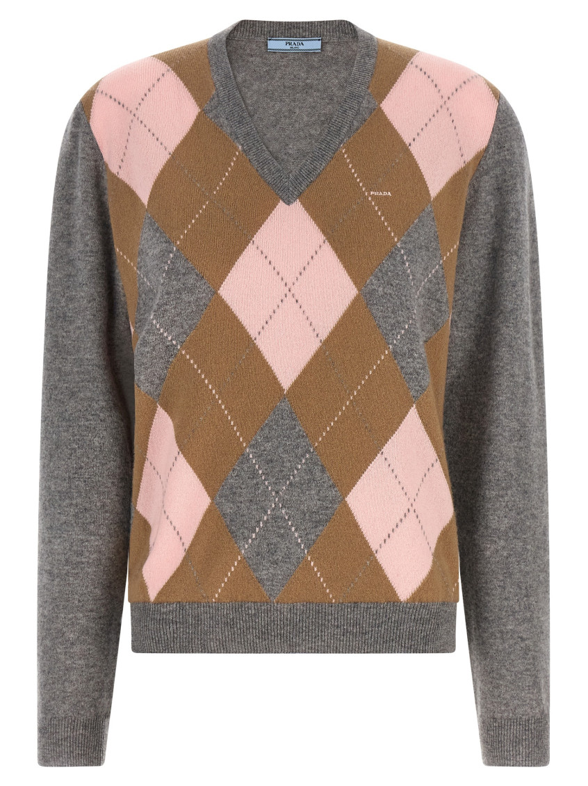 Prada - argyle v neck wool sweater