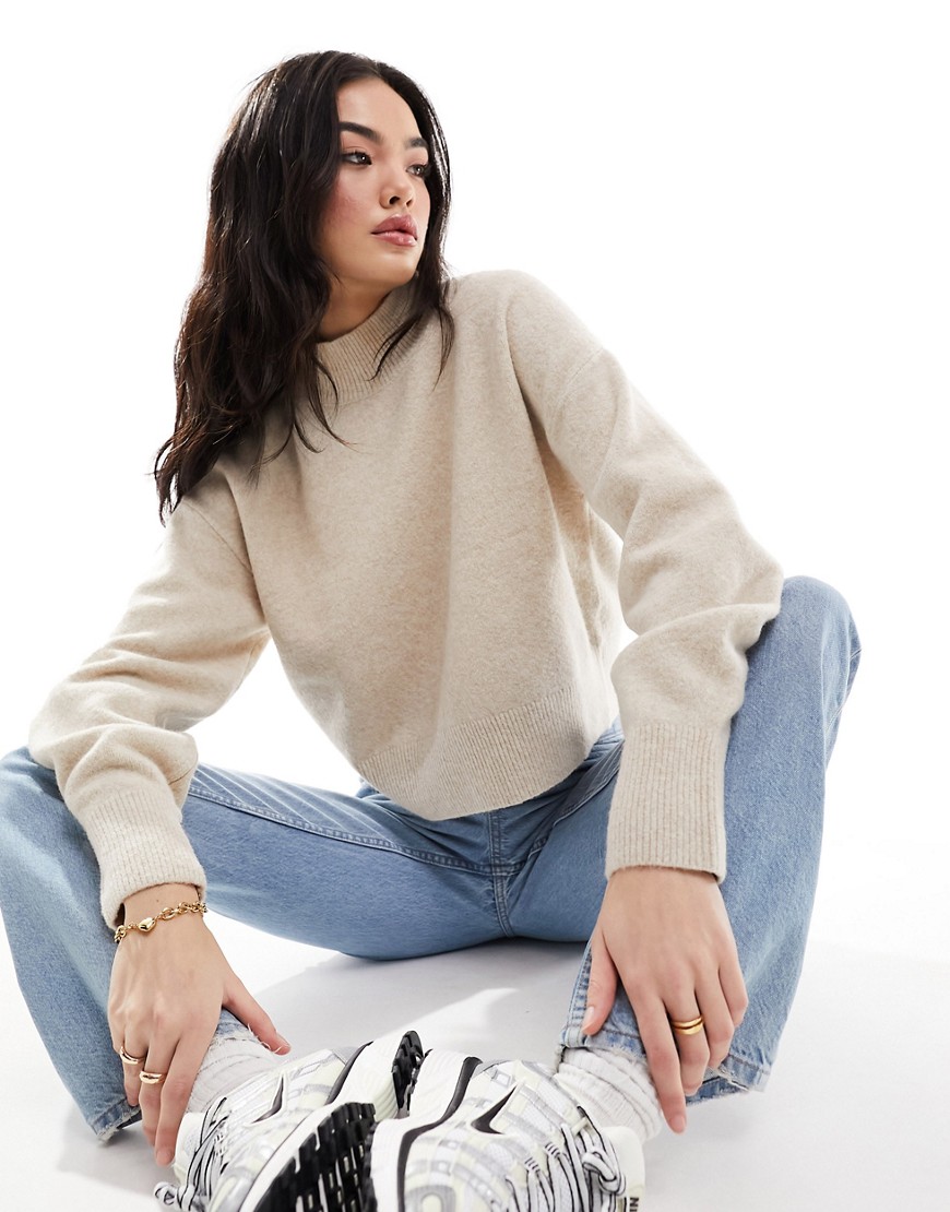 & mock neck sweater in beige melange-Neutral