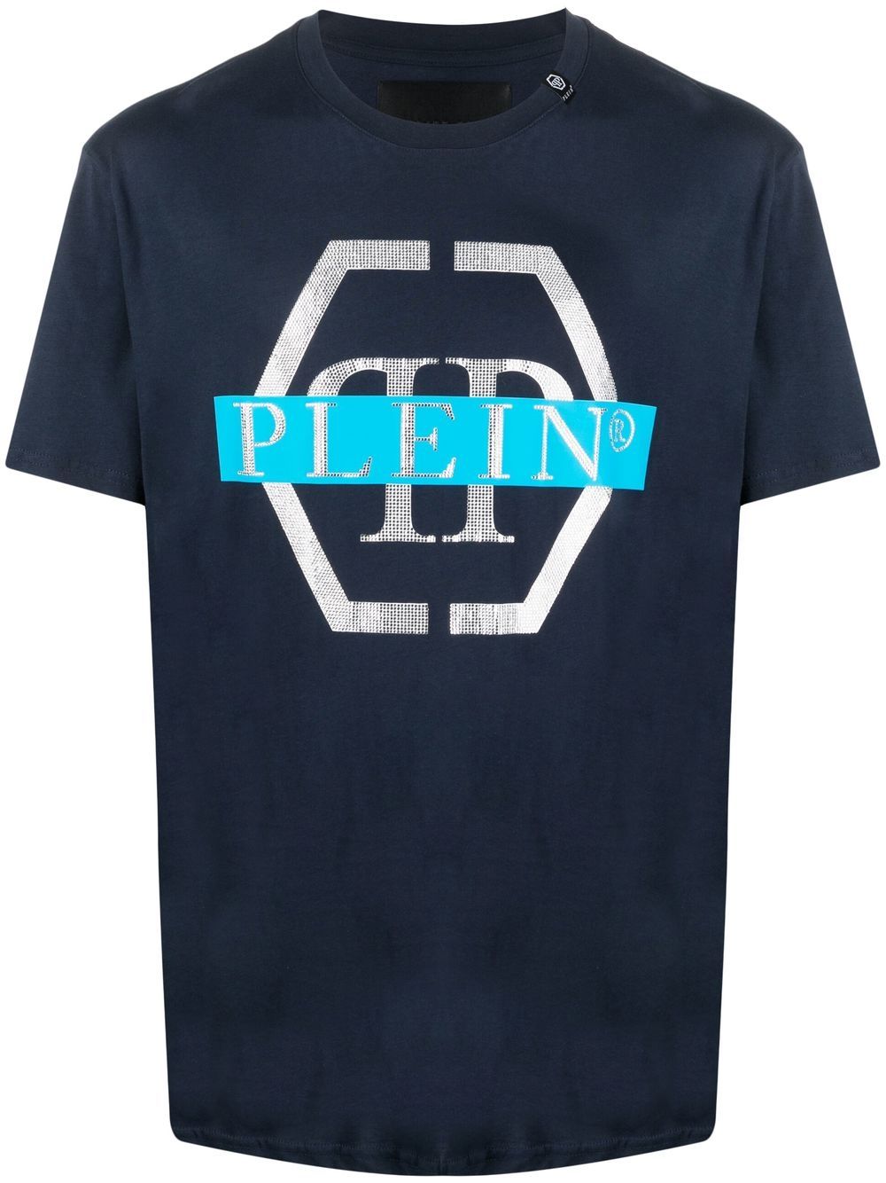 Haxagon-print crew-neck T-shirt - Blue