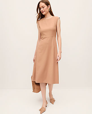 Ann Taylor The Petite Crew Neck Flare Midi Dress