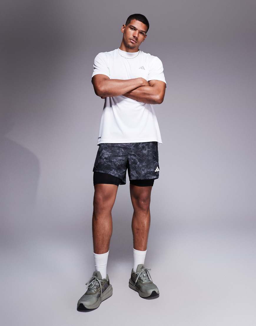 Adidas Running Own The Run 2 in 1 shorts with black grey print