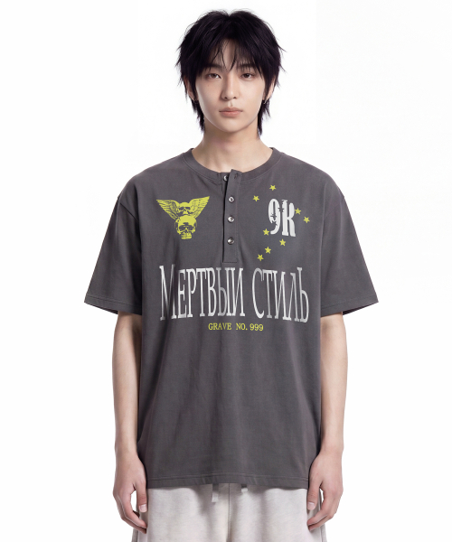 NO999 Henley Neck Short Sleeve T-Shirt _2color