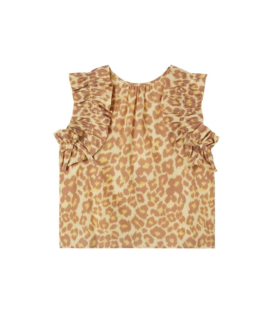 Leopard-print ruffled cotton top