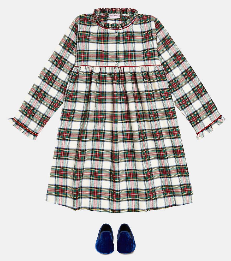 Checked cotton-blend pajama dress