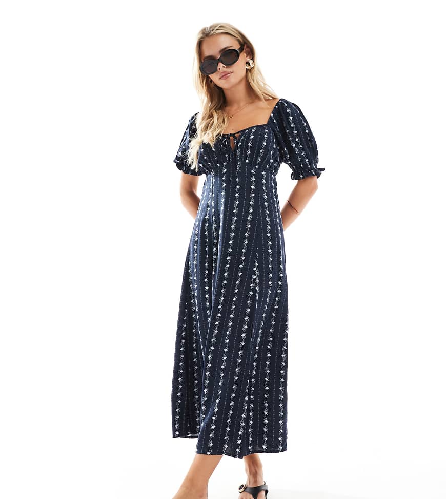 Spun tea dress in blue wallpaper stripe-Multi