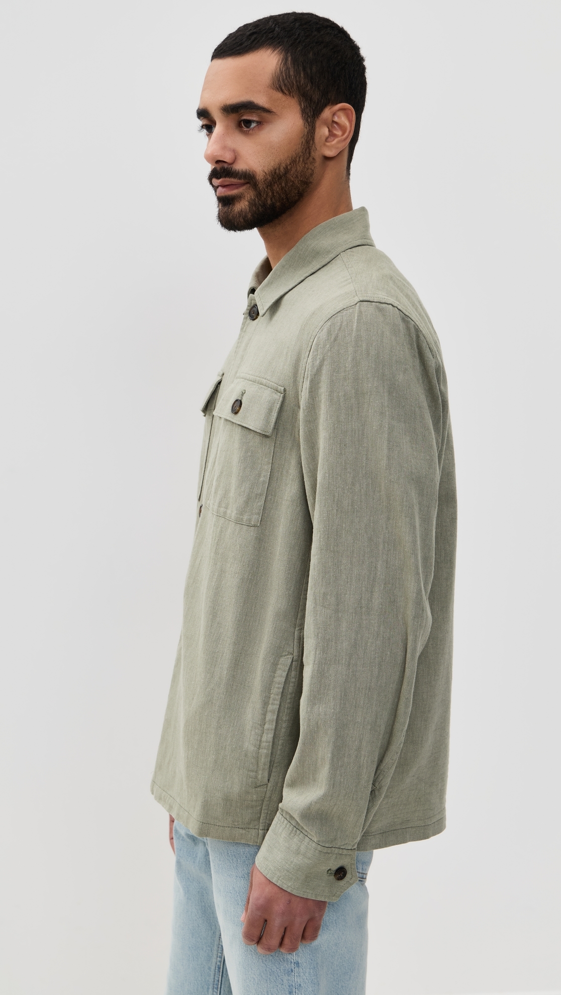Faherty Movement Linen Shirt Jacket Sage Cliff 