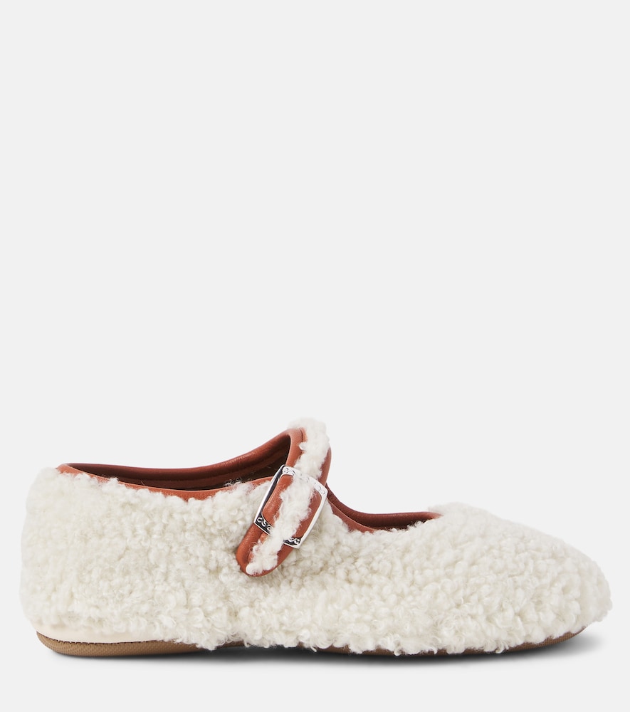 PèPè Leather-trimmed shearling ballet flats