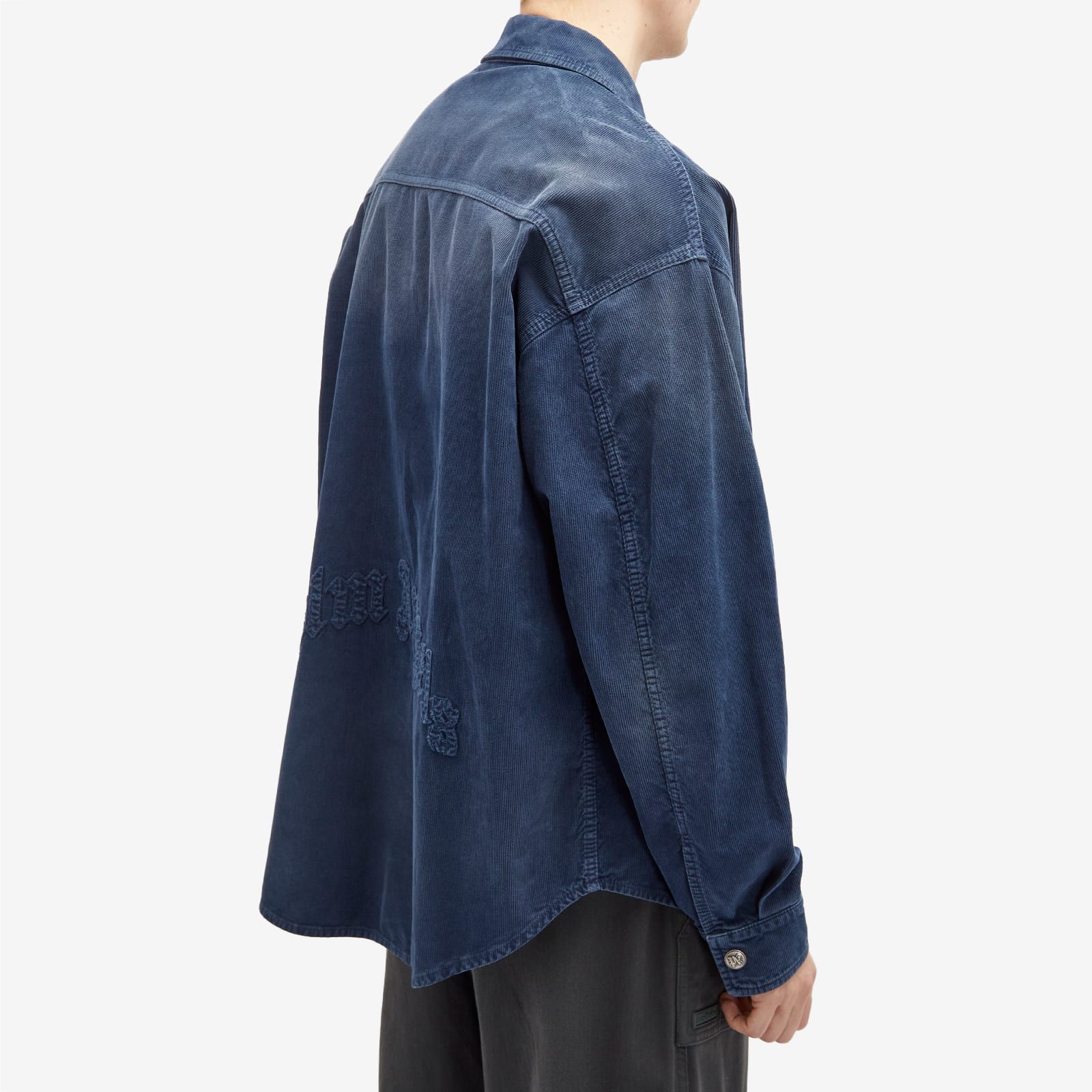Men's Curved Logo Corduroy Overshirt in Navy Blue