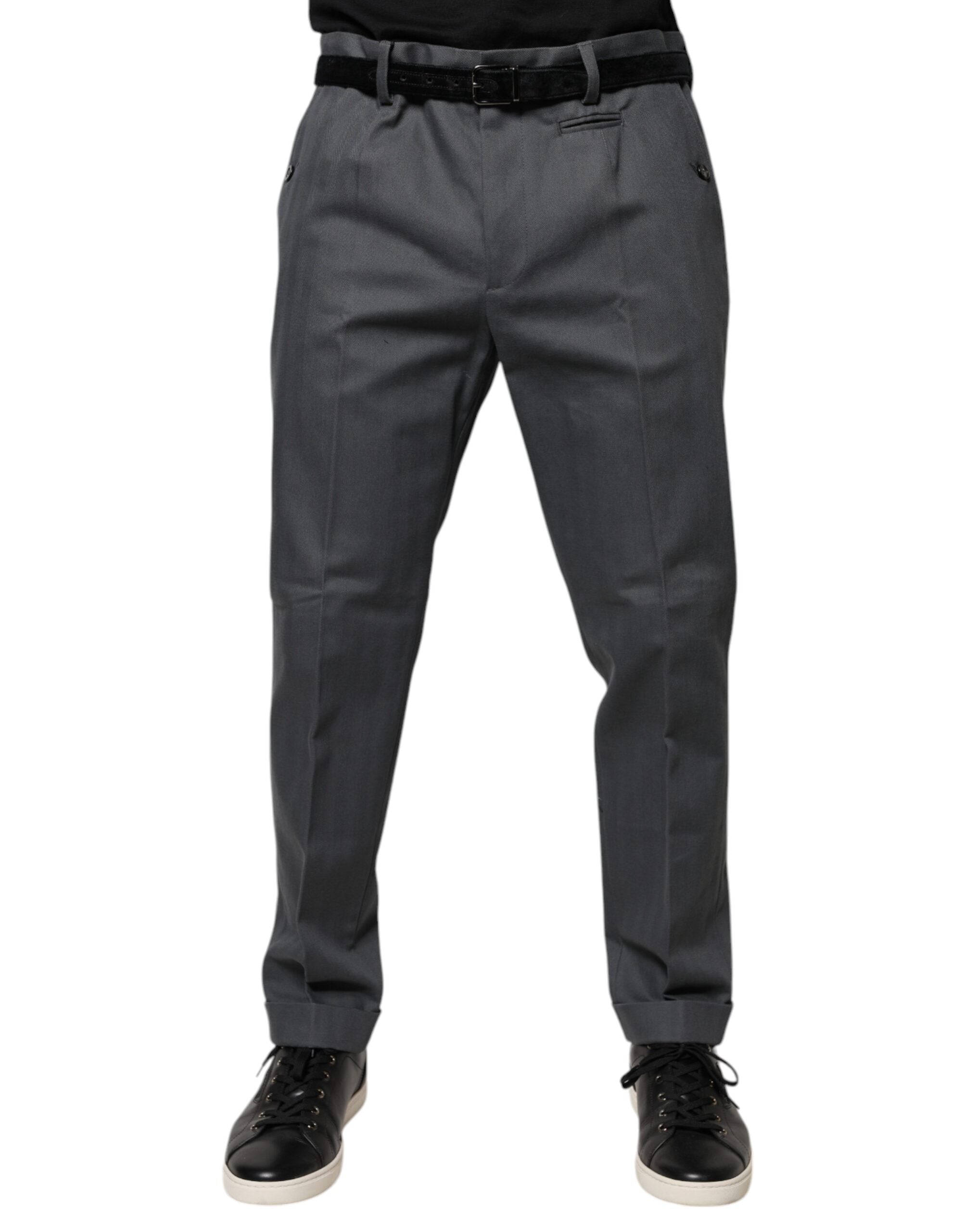 Tapered Formal Cotton Trousers — Gray