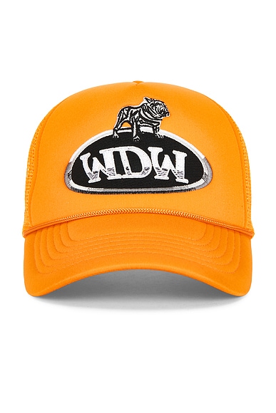 Who Decides War by Ev Bravado Dale Trucker Hat in Tangerine - Orange. a