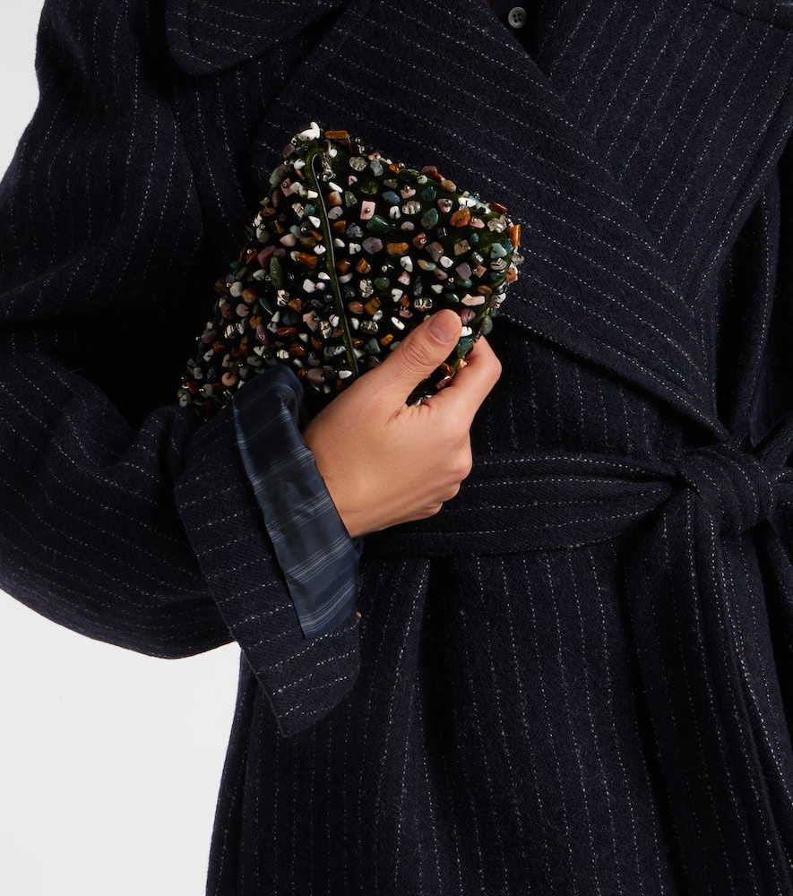 Belted pinstriped wool coat