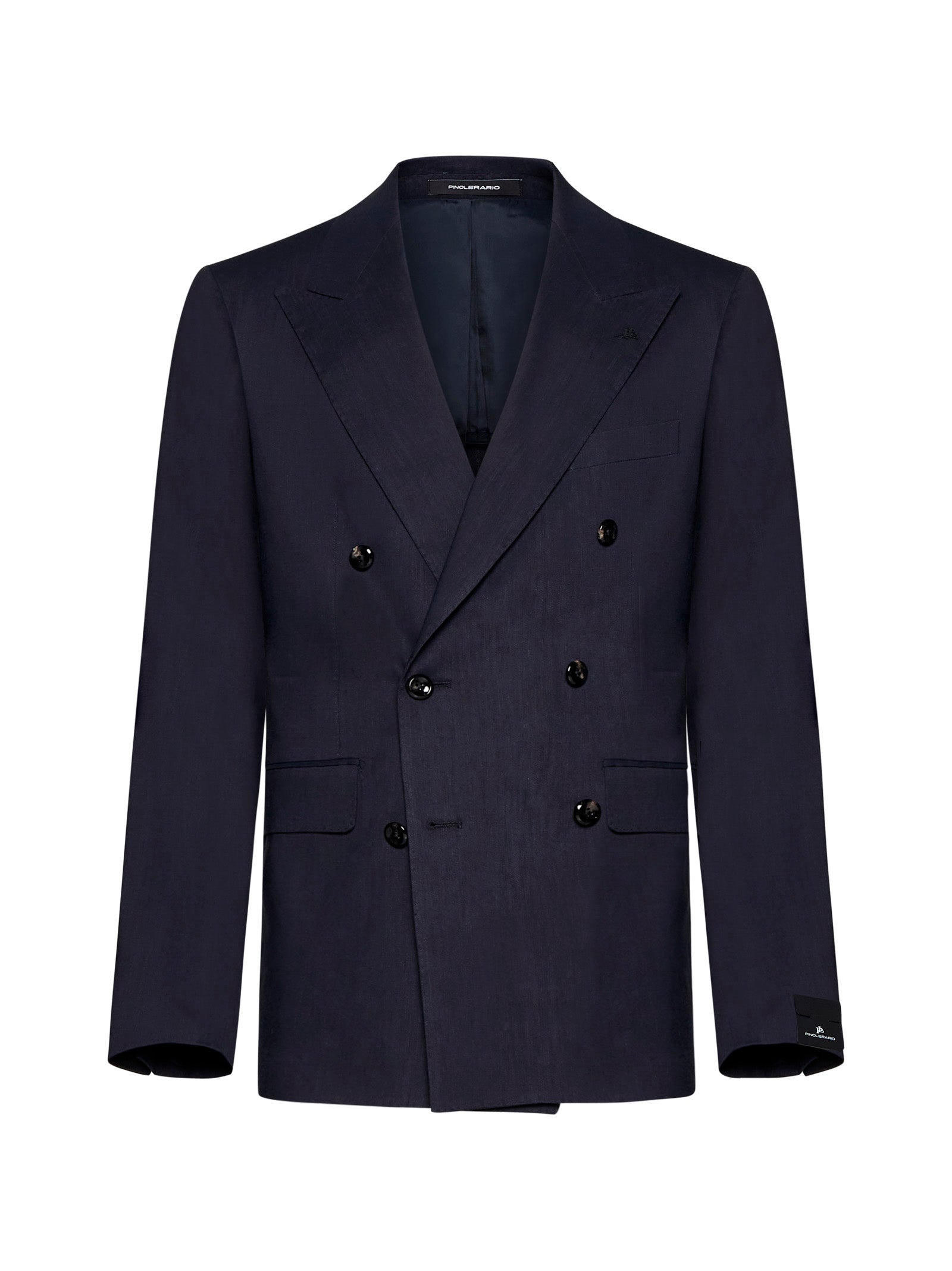 Linen and Wool-Blend Double-Breasted Blazer — Navy