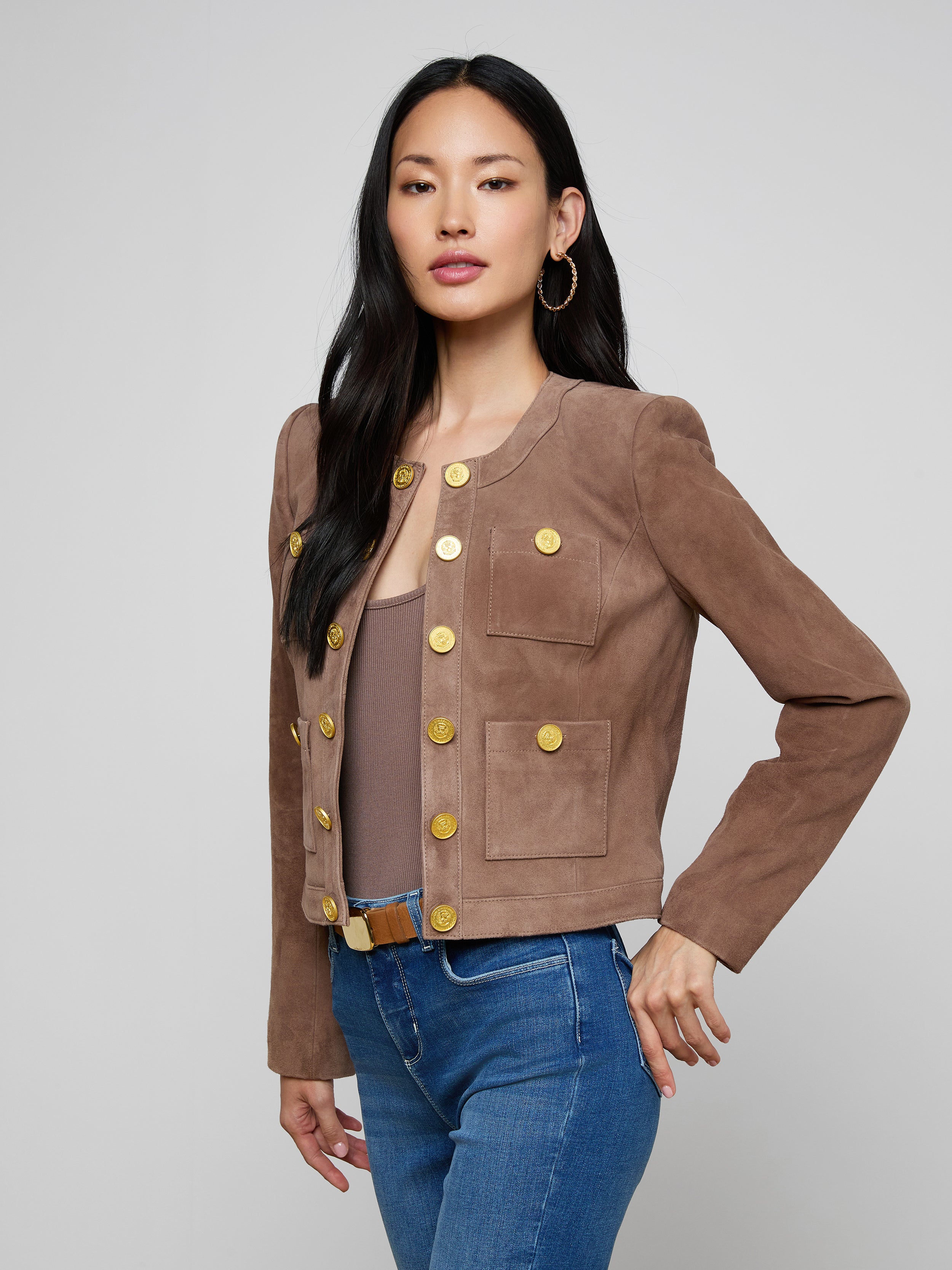 Jayde Collarless Jacket In Cardamom