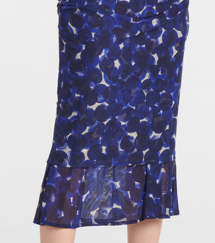 Printed gathered jersey midi skirt