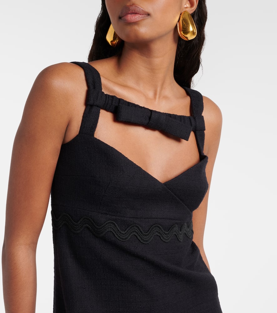 Bow-detail cotton-blend tweed minidress