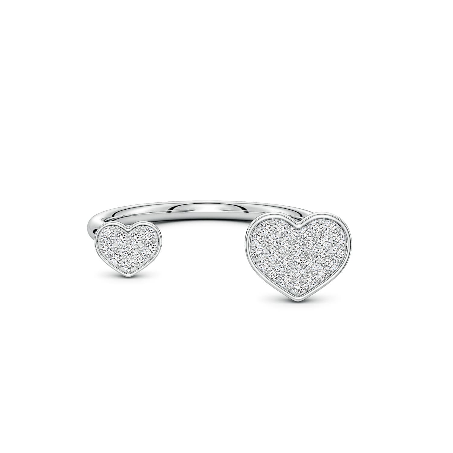 Angara 1.05 MM Pavé Diamond Double Heart Open Ring in Silver