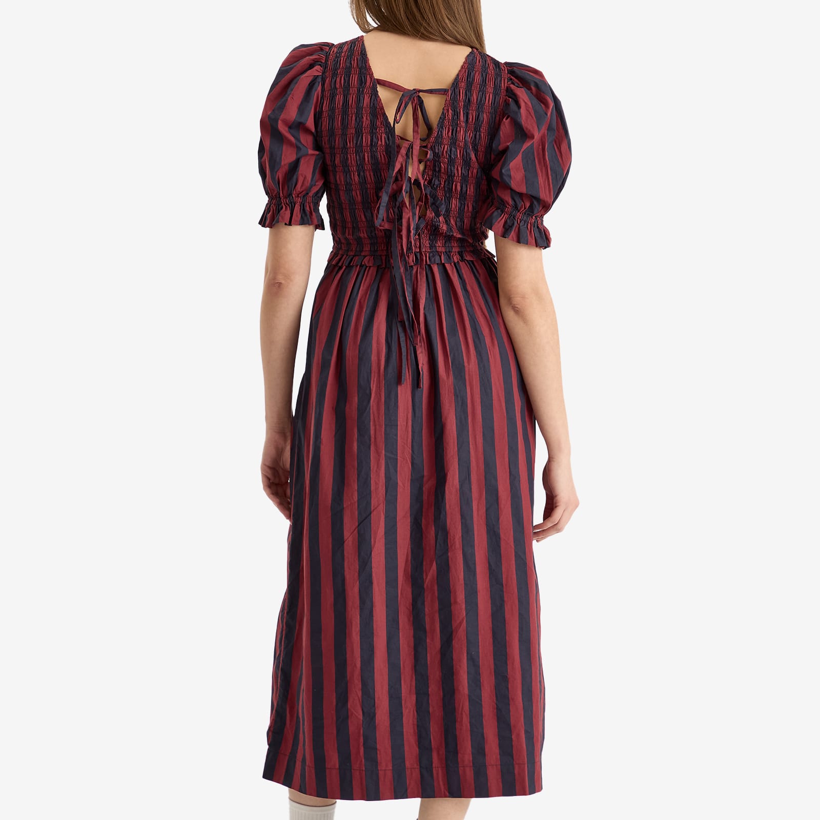 Women's Tie Front Striped Midi Dress in Red And Navy
