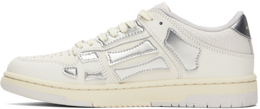 AMIRI White & Silver Metallic Skel Top Low Sneakers