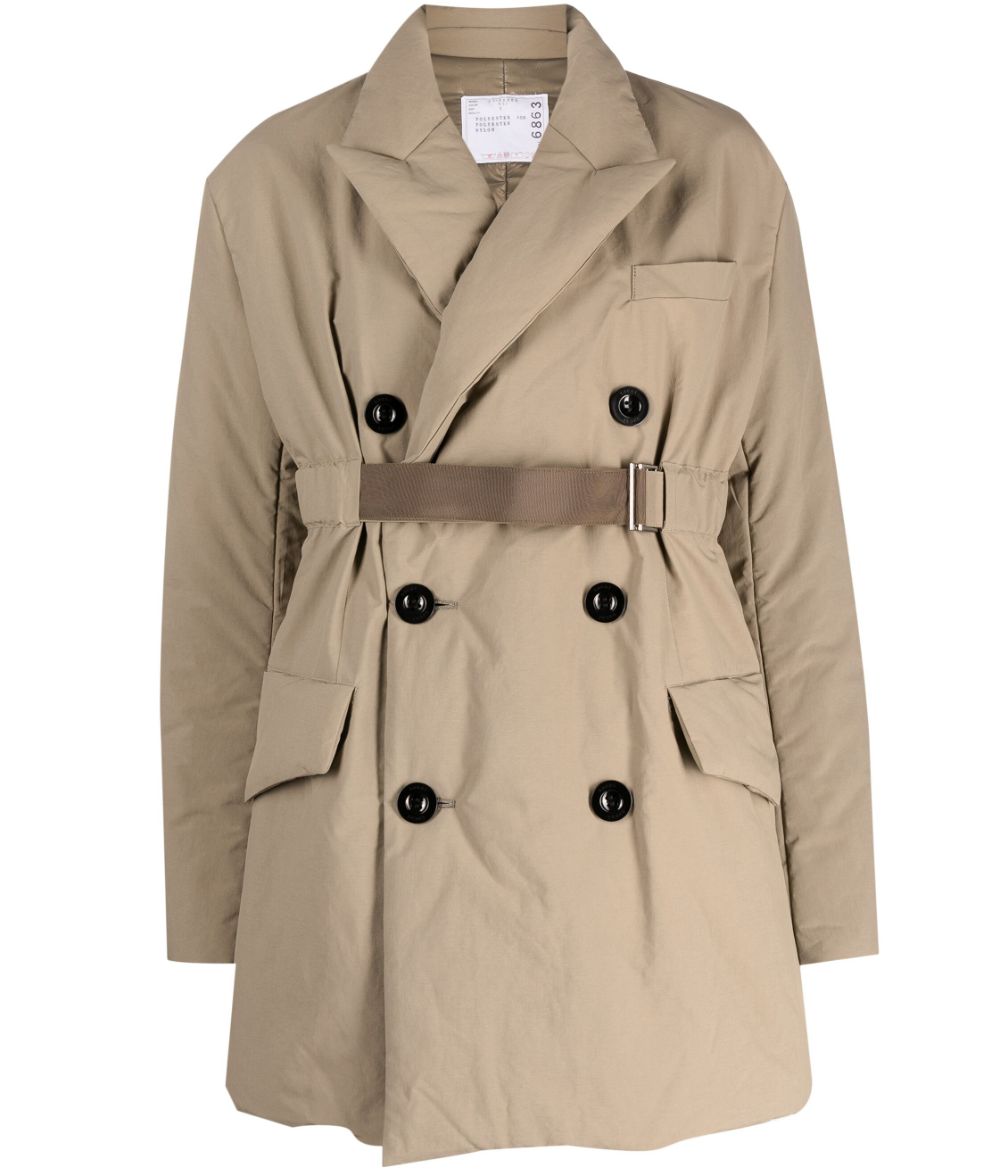 Double-breasted padded trench coat - Neutrals