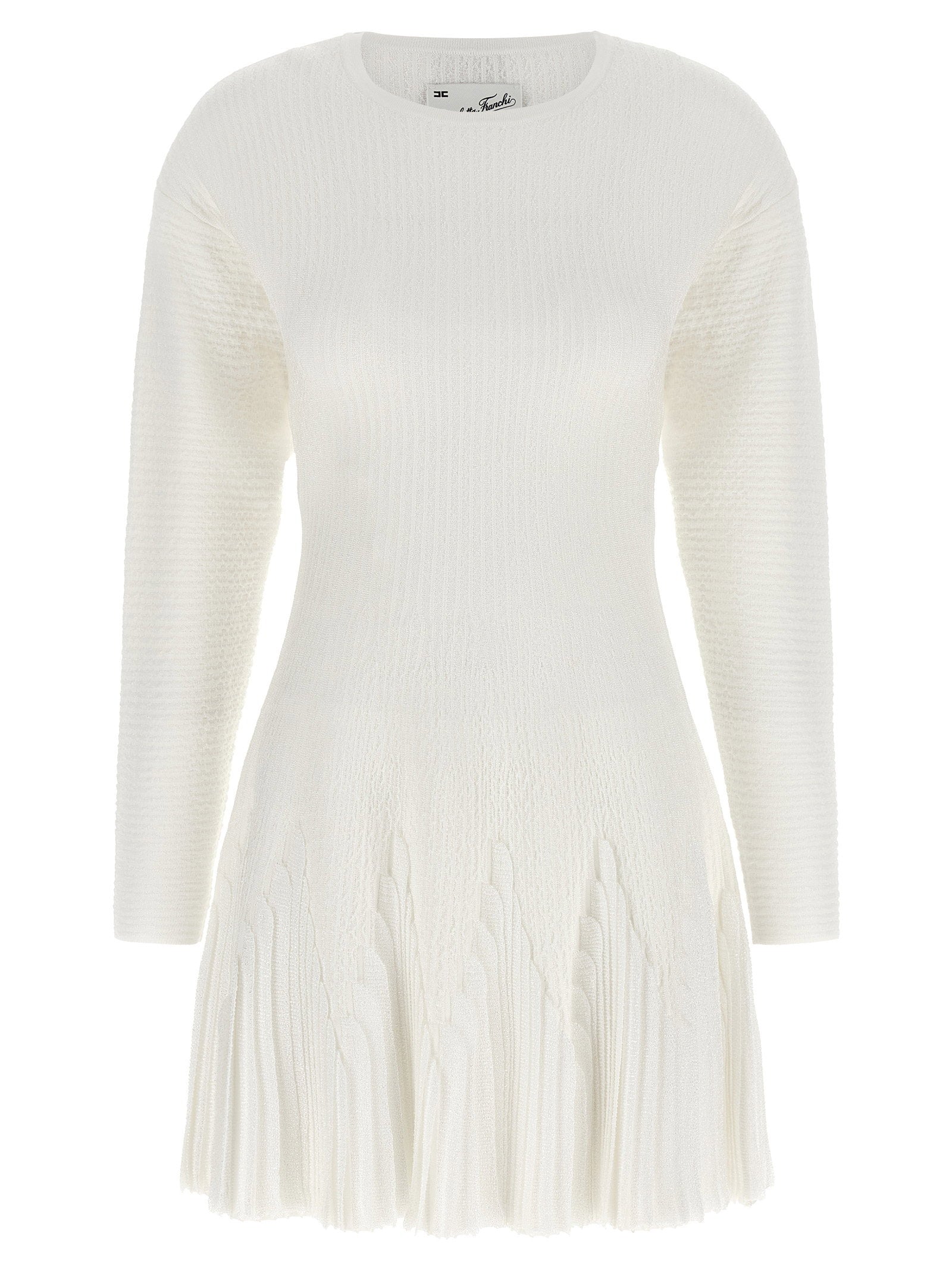 Ribbed Knit Pleated Dress — White