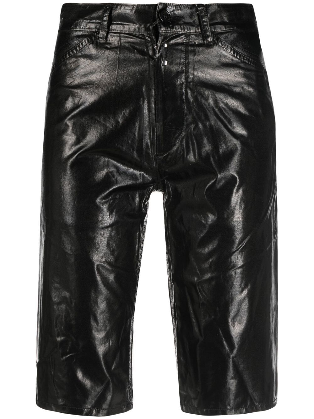 Laminated straight denim shorts - Black