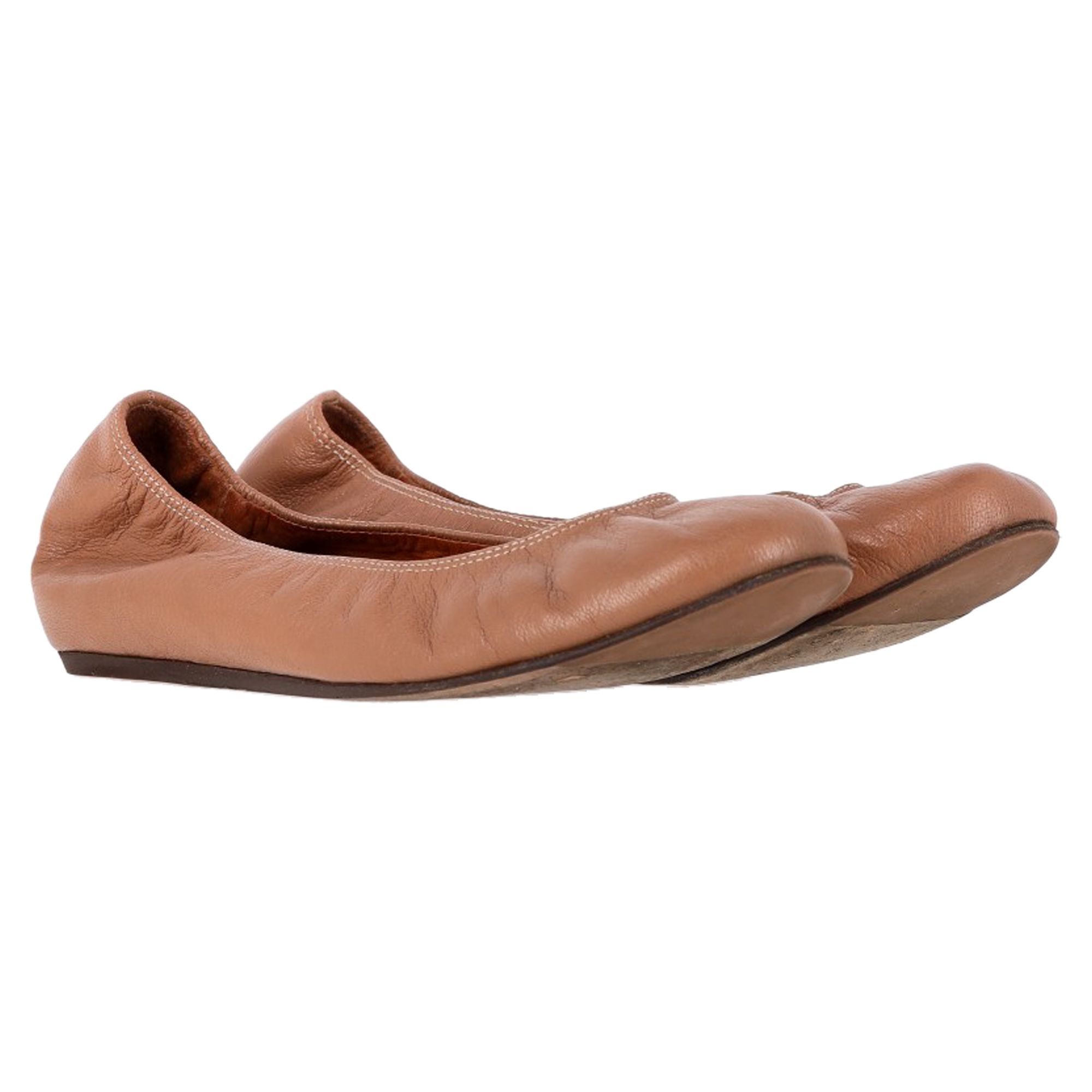 Lanvin Women's Preloved Round Toe Ballet Flats in Brown Leather in Light Brown