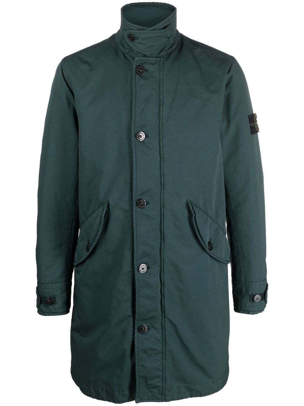 Logo-patch short parka - Blue