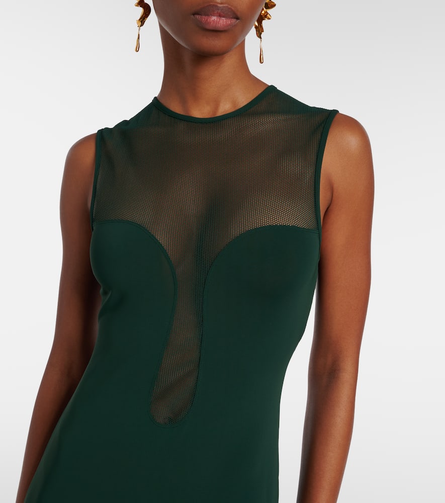 Scene mesh-trimmed jersey maxi dress