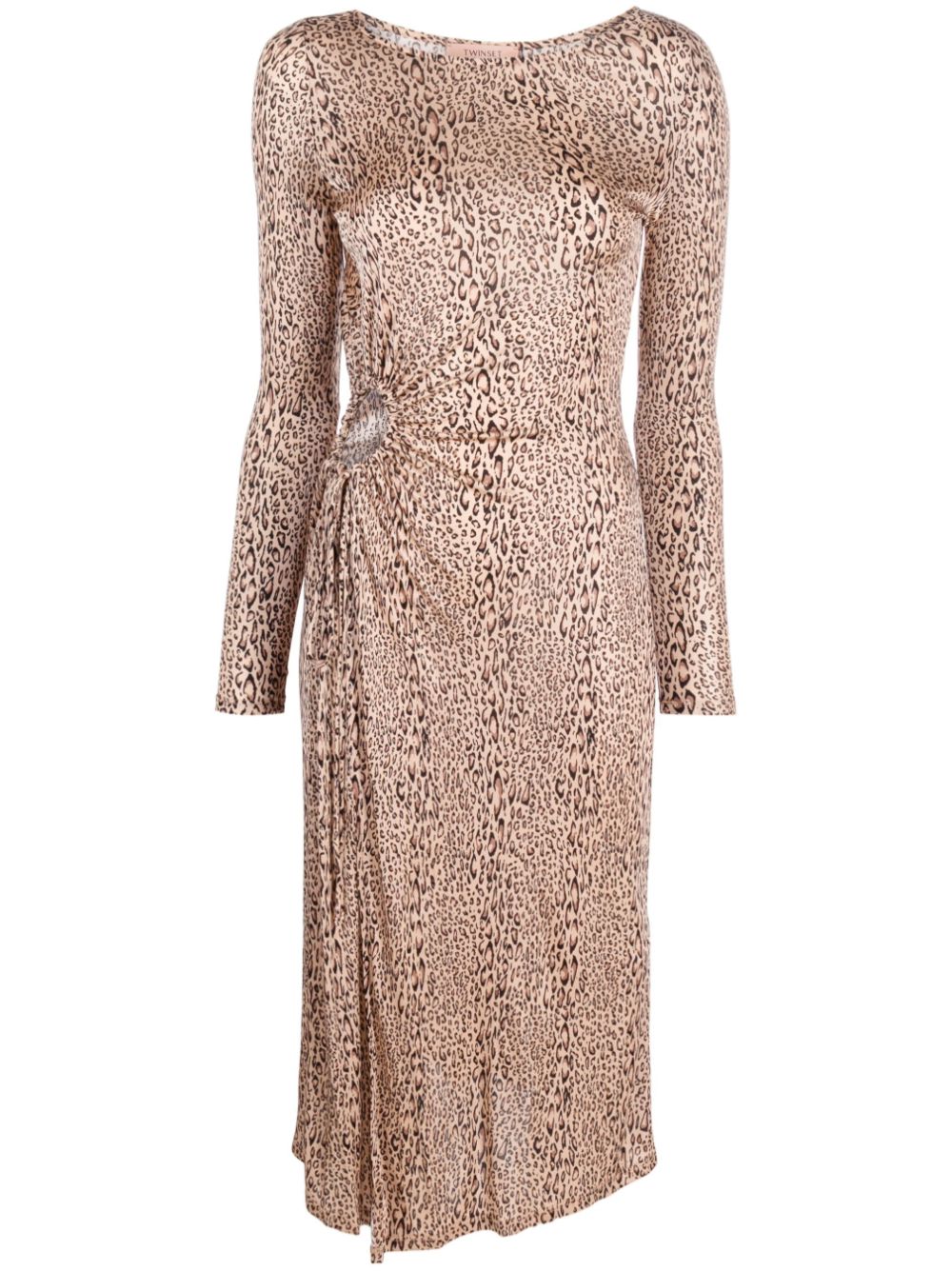 Leopard-print gathered midi dress - Neutrals