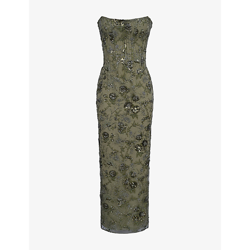 Womens Serelise Hand-Beaded Strapless Woven Maxi Dress