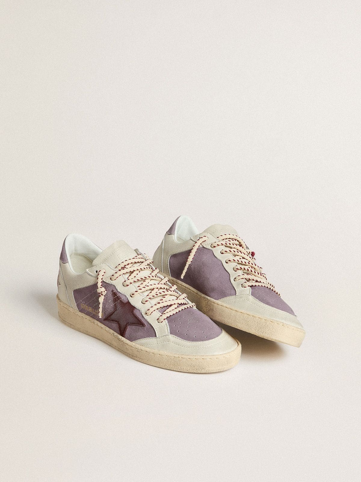 Golden Goose - Women’s Ball Star In Lilac Suede With Burgundy Leather Star And Lilac Suede Heel Tab, Woman