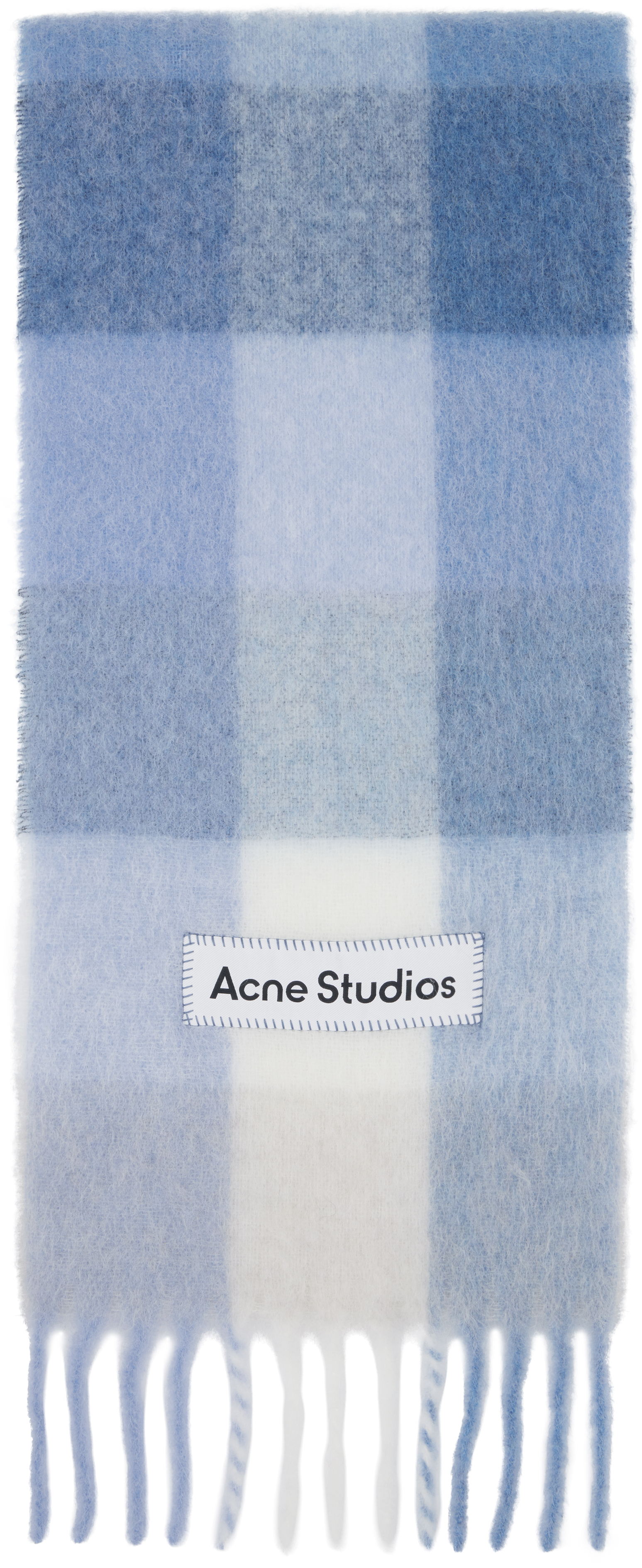 Blue & White Mohair Checked Scarf
