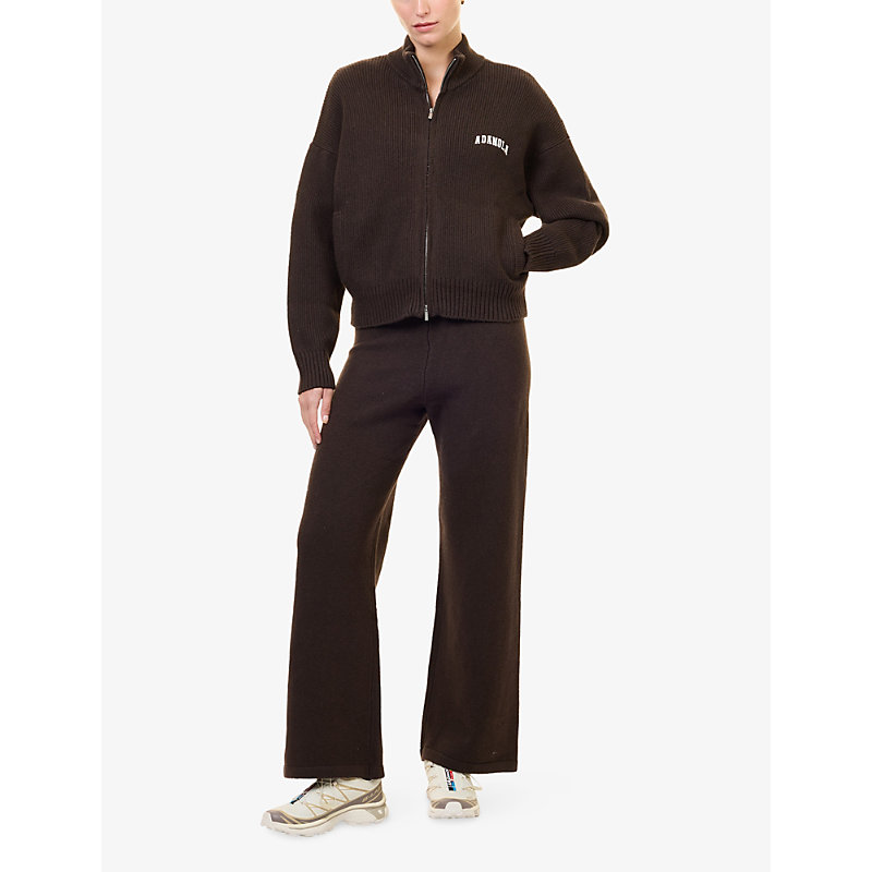 Womens Varsity Zip-Up Funnel-Neck Knit Sweatshirt