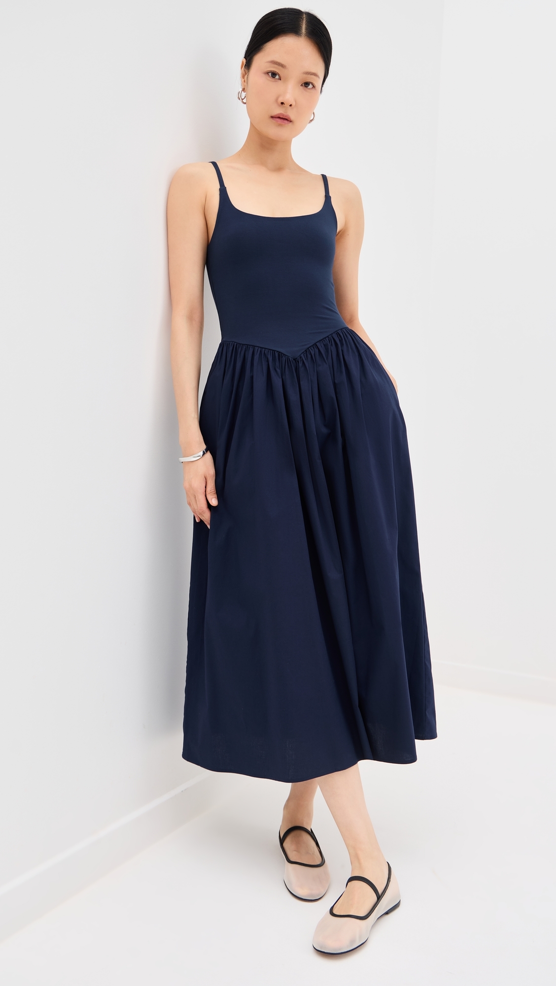 LE BOP Alix Mixed Fabric Tank Dress Navy