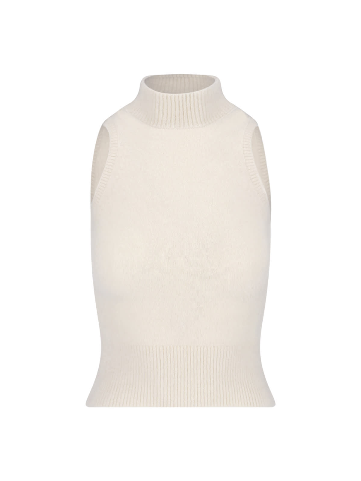 Mock-neck sleeveless knitted top - White