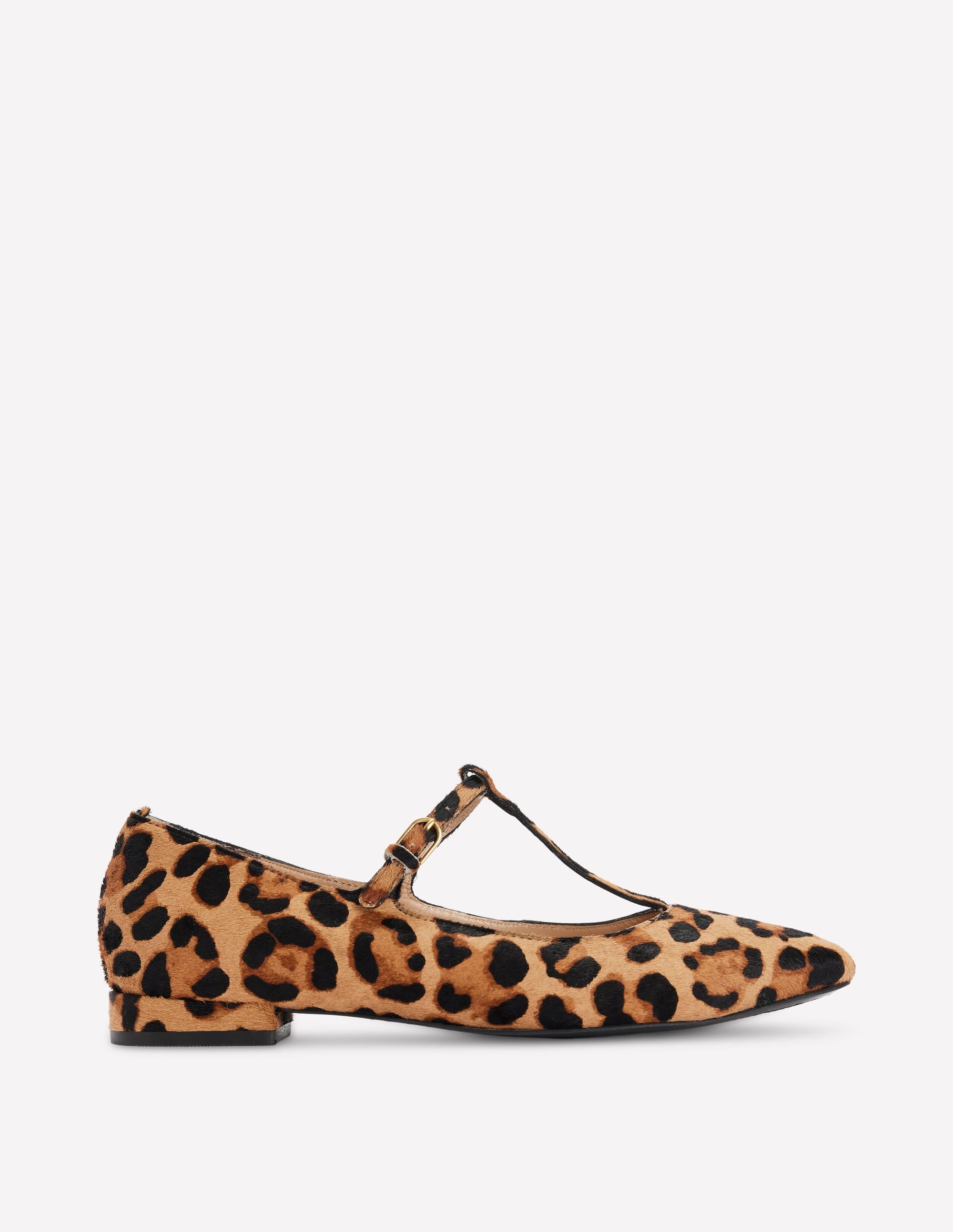 Round Toe T Bar Flats Leopard