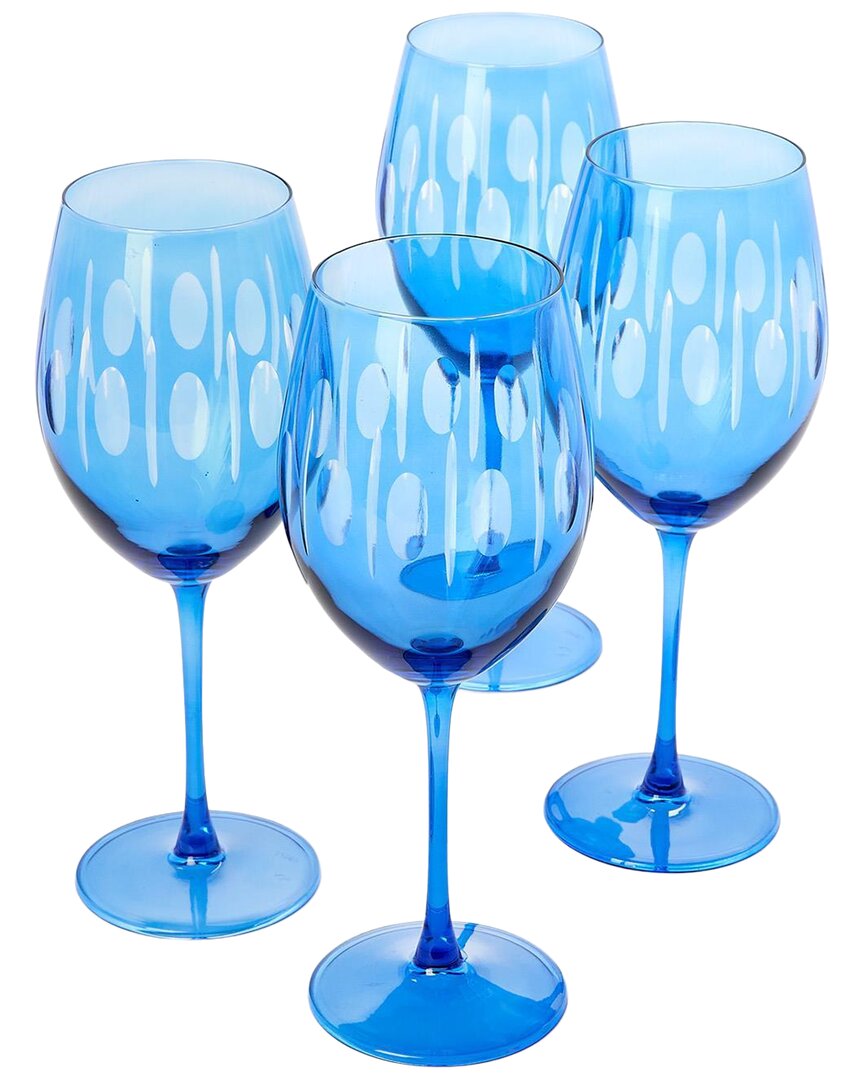 Set Of 4 Sparkling Cut Hand-Engraved Stemmed Wine Glasses