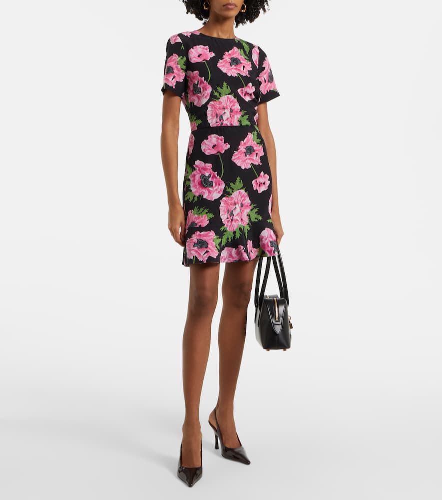 Iconic floral ruffled silk minidress