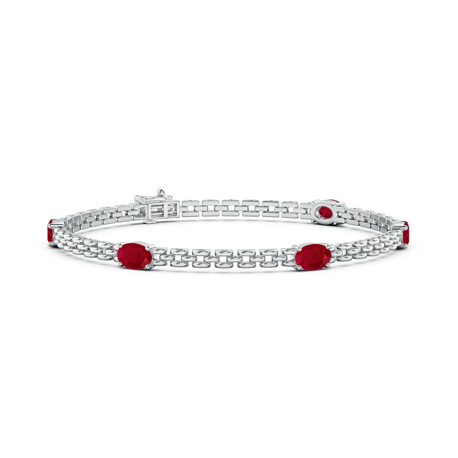 Angara 3.0 Carats Five Stone Oval Ruby Station Link Bracelet in 14K White Gold