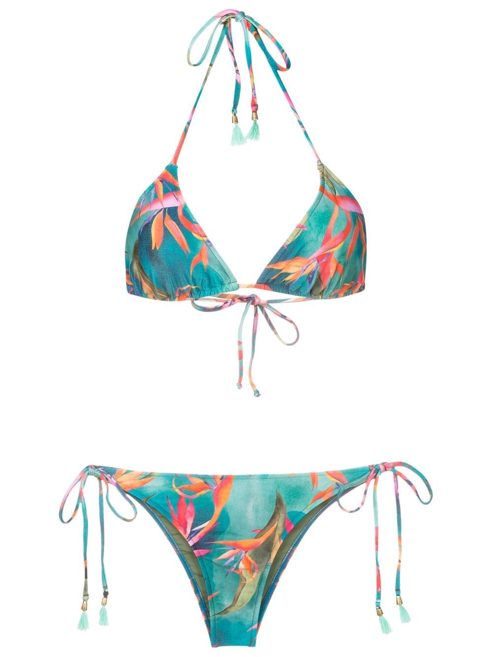Floral-print adjustable bikini bottoms - Blue