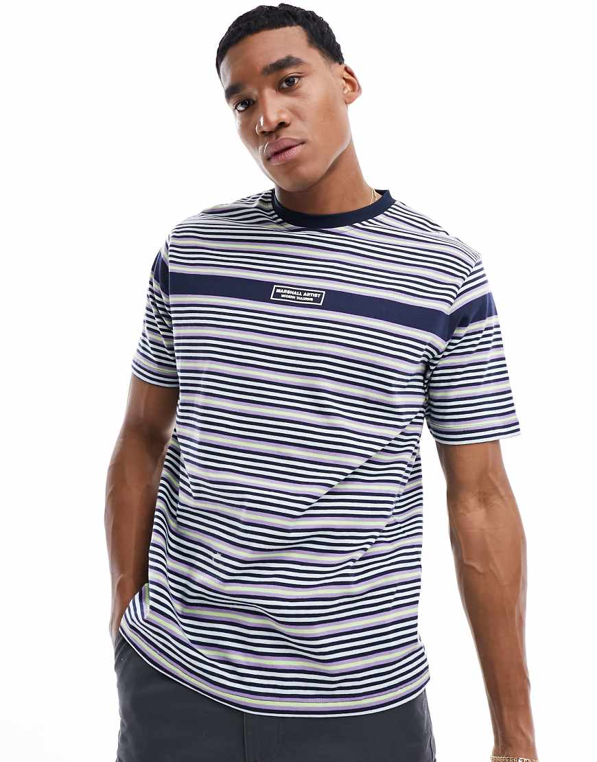 Marshall Artist stripe short sleeve t-shire in navy-Blue