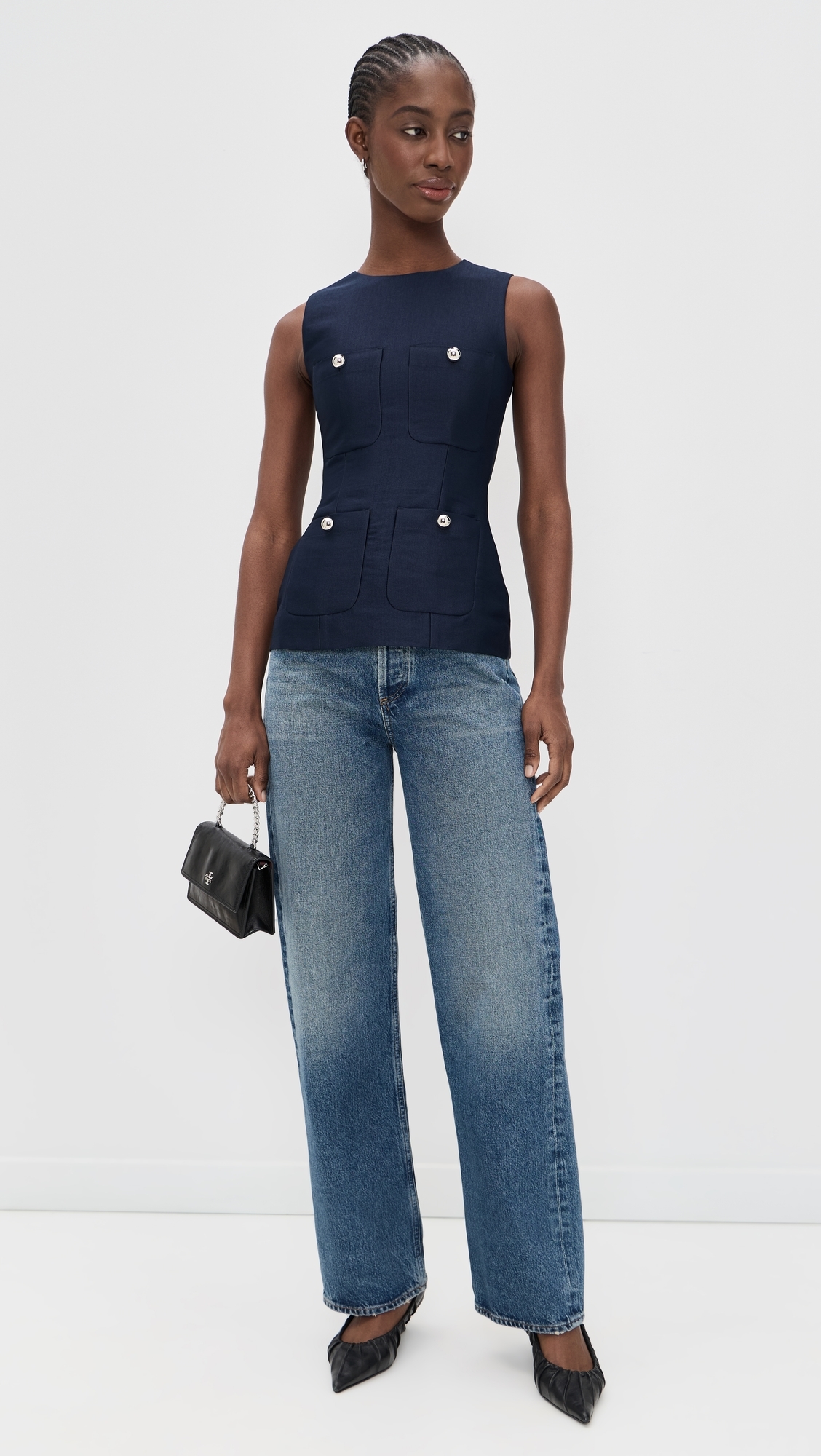 Alma Satin Pocket Top NAVY
