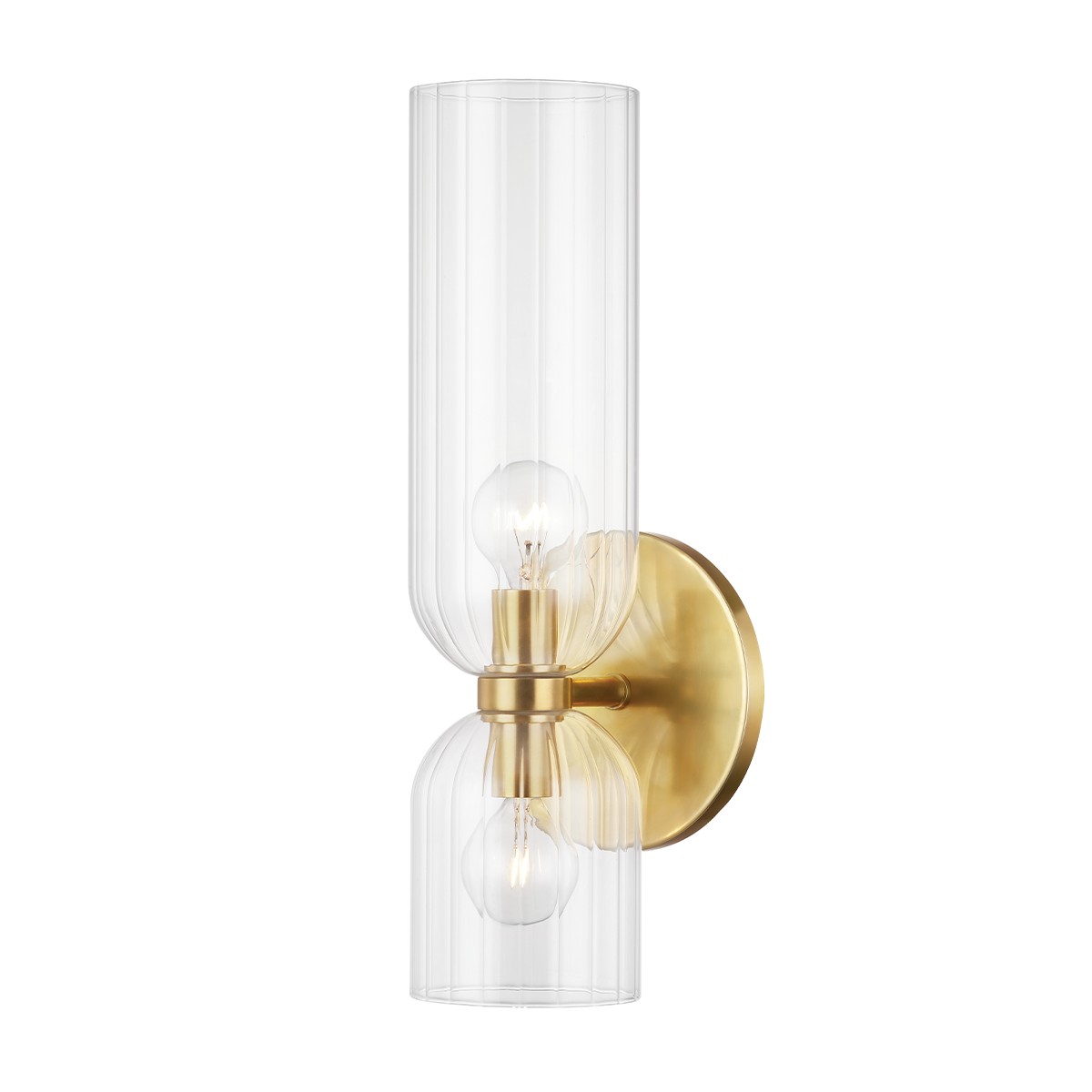 Aged Brass Two Light Wall Sconce from the Sayville Collection
