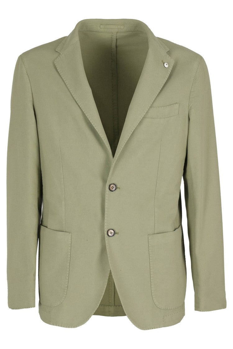Single-Breasted Green Lyocell And Cotton Jacket