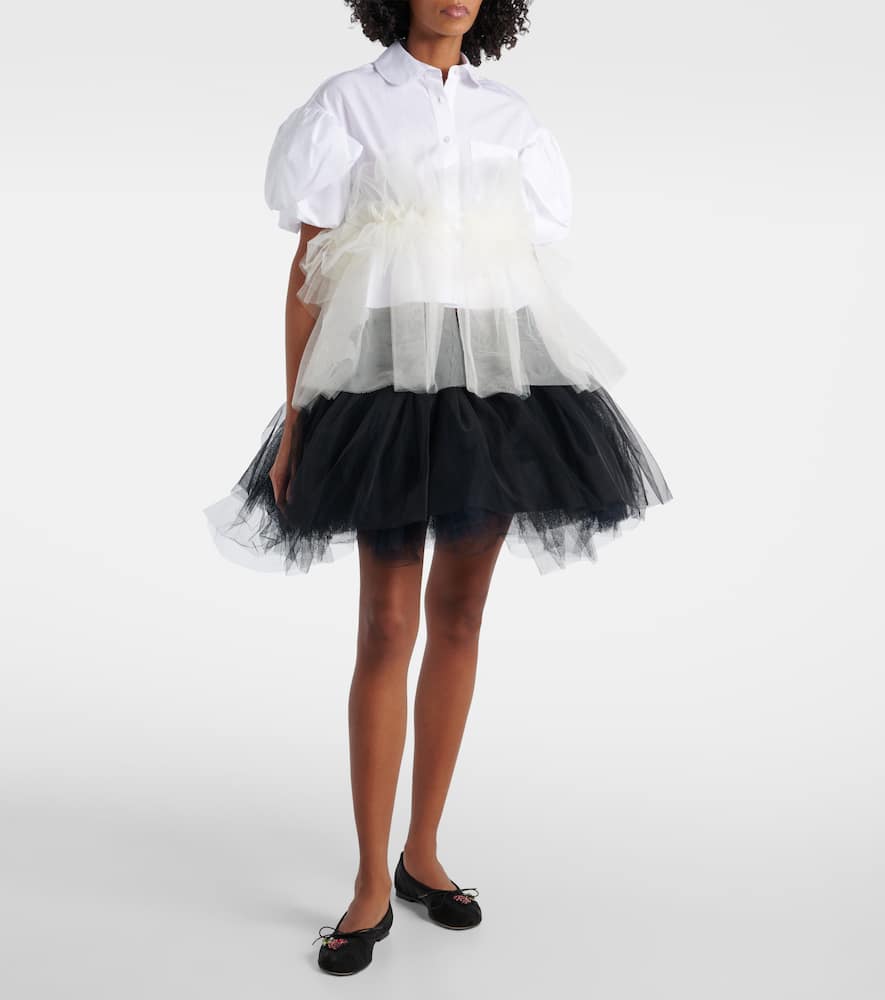 Tulle-trimmed cropped cotton shirt