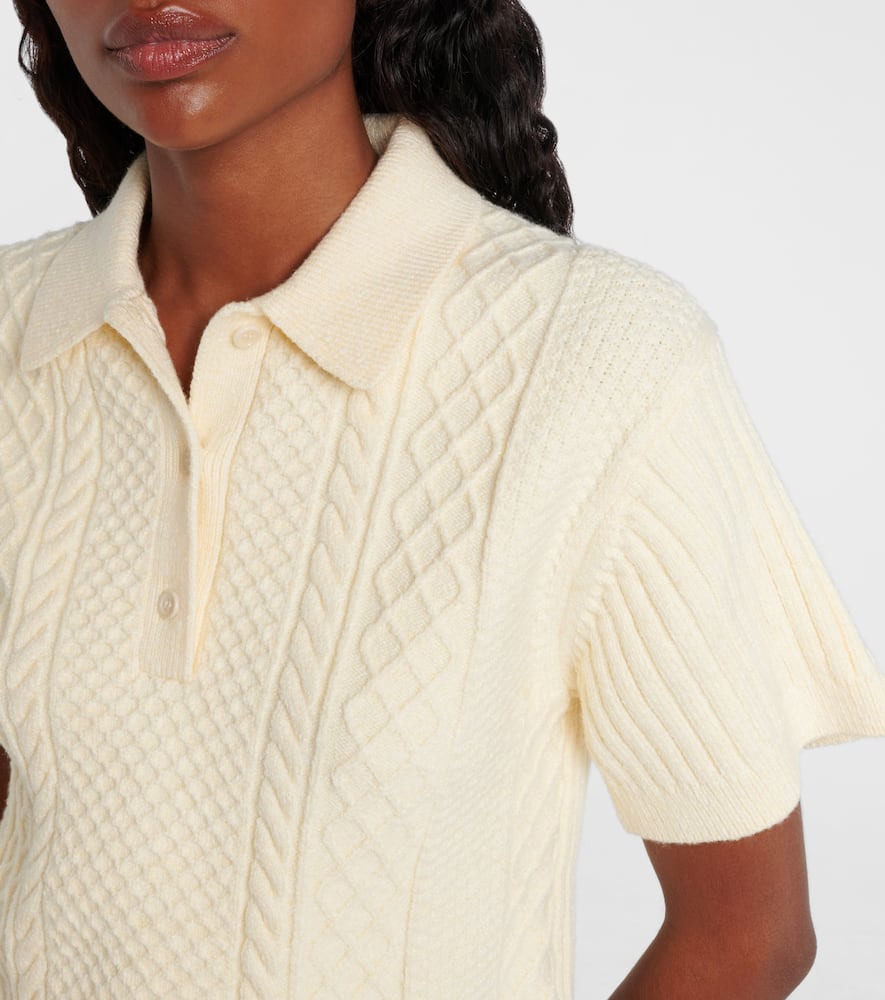 Cable-knit wool and cotton-blend polo shirt