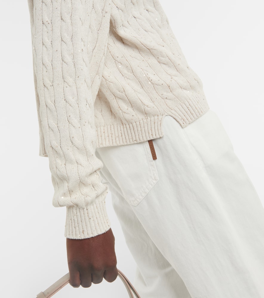 Cable-knit cotton-blend polo sweater