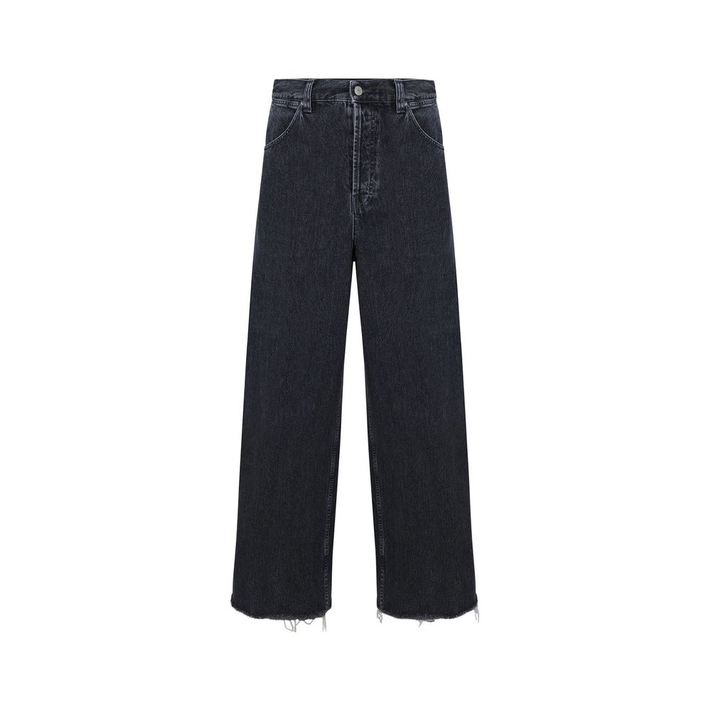 Wide-Leg Raw-Hem Denim Jeans — Black