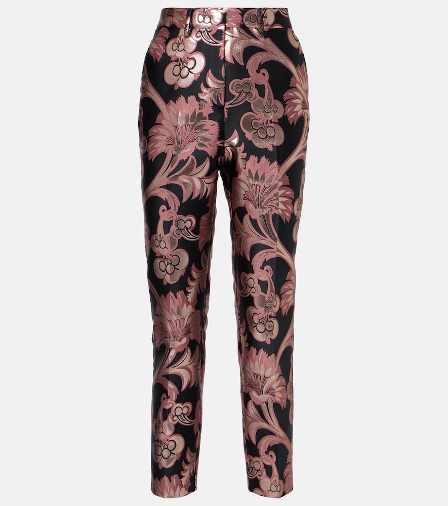 Floral jacquard suit pants
